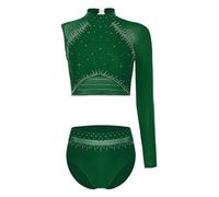 Sxiwei Donna Tuta Da Ginnastica A Maniche Lunghe Tuta Da Ginnastica Mesh Body Da Danza Body Da Balletto Maglia Glitter Maglietta A Maniche Lunghe E Mutandine Slip Verde XL