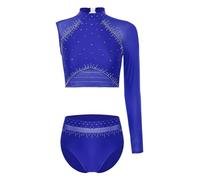 Sxiwei Donna Tuta Da Ginnastica A Maniche Lunghe Tuta Da Ginnastica Mesh Body Da Danza Body Da Balletto Maglia Glitter Maglietta A Maniche Lunghe E Mutandine Slip Blu reale XL