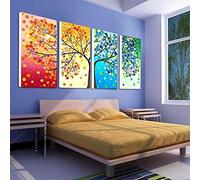 SXKJ Quattro stagioni Lucky Life Albero Tela Pittura Pianta Astratta Wall Art Print Poster Canvas Art Immagini a parete Living Room Decor-30x90cm 4pcs Senza cornice