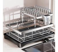 SXKJQER Scolapiatti Estensibile Scolapiatti In Acciaio Inossidabile Scolapiatti Da Lavello Con Drenaggio, Scola Piatti Da Appoggio Sopra Lavandino, Scolapiatti Da Appoggio Con Portaposate