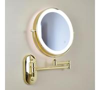 SXKJQER Specchio Trucco Con Luci Da Parete Oro Bagno Ingranditore Da Muro 5x/1x Con Braccio Estensibile Rotazione A 360° Bifacciale Braccio Telescopico Regolabile Modalità Luce A Tre Colori(Gold)