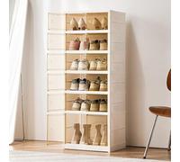 SXKLYRF Scarpiera Pieghevole a 6 Ripiani con Ruote, Scaffale Porta Scarpe Portatile in Plastica per 12 Paia di Scarpe per L'ingresso, Scarpiera Impilabile Bianca con Anta