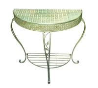 SXKLYRF Tavolo Consolle da Giardino a 2 Ripiani, Consolle Ingresso in Ferro Battuto Antico a Mezzaluna, Mensola Dietro Divano Mid-Century Adatta a Tutte Le Stagioni(Green)