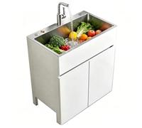 Sxlawesom Lavabo a Colonna con mobiletto Lavatoio di Servizio con Rubinetto per Acqua Calda e Fredda, Ripiano Interno - Ideale per Lavanderia(Bianco,58 * 43 * 82cm)