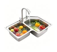 Sxlawesom Lavello da Cucina angolare a Incasso - in Acciaio Inox Resistente a Graffi e Macchie Lavello angolare a Doppia Vasca con Accessori(Kit-C)