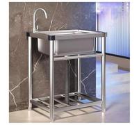 Sxlawesom Lavello Indipendente a Vasca Singola con banco da Lavoro e Contenitore per impianti Idraulici ad Acqua Calda e Fredda, Lavandino in Acciaio Inox per Lavanderia(47x42x75cm)