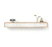 Sxlawesom Mobile TV sospeso a Parete con 2 cassetti, Consolle multimediale in Legno massello con Gestione Cavi, Mobile salvaspazio per Soggiorno e Camera da Letto(Natural,120x24x20cm)