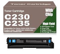 SXLXYOF Cartucce Toner ad Alta capacità C230 C235 con Chip 006R04383 006R04384 006R04385 006R04386 Nero Giallo Ciano Magenta per Xerox C235 C230 Stampanti,C230-Cyan