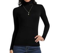 SXME MIGHT SAY Maglietta da donna a maniche lunghe, tinta unita, a collo alto, elasticizzata, Nero , XL