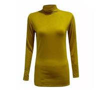 SXME MIGHT SAY Maglietta da donna a maniche lunghe, tinta unita, a collo alto, elasticizzata, Senape, XXL