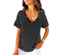 SXME MIGHT SAY Maglietta da donna con scollo a V, maniche corte con risvolto, ampia, tinta unita, A pois., 40-54