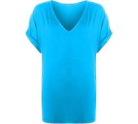 SXME MIGHT SAY Maglietta da donna con scollo a V, maniche corte con risvolto, ampia, tinta unita, Turchese, 40-54