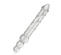 SXOVO 25cm Dildo in Vetro a Doppia Estremità, Dildo con 3 Perle Rotonde e Pene Realistico, Palline Anali per Massaggio Prostatico, Sex Toy in Vetro per Coppia Uomo Donna (M)