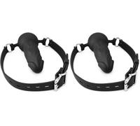SXOVO Dildo Gag Realistico Dildo Bocca Gag con Palla Silicone Nero Bocca Palla Pene Cinturino Regolabile SM Dildo Anale Masturbatore Giocattolo Del Sesso (Confezione da 2)