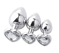 SXOVO Large Medium Small Plug Anale Set Metal Butt Toy Anal Trainer Crystal Butt Plug Kit SM Plug Anali per Adulti Donna Uomo (Bianco)