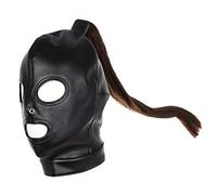 SXOVO Maschera da testa in pelle per i preliminari, cappuccio bondage con parrucca liscia rimovibile per il gioco erotico interattivo della regina e del maestro BDSM