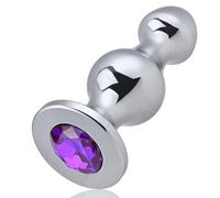 SXOVO Plug Anale Dilatatore in Metallo Palline Anali a Doppia Sfera per Stimolazione della Prostata Butt Plug Analesex Toy con Diamante Viola Toys Sessuali per Donna Uomini Coppie