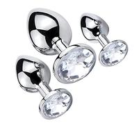 SXOVO Plug Anale Set da Allenamento per Plug Anale in tre pezzi Plug Anali Grandi Medio Piccoli in Metallo con Giocattoli Sessuali Diamantati per uomini e donne（Bianco）