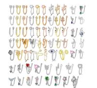 SXQCKJ Anello Finto Al Naso per Donna, Polsini Piercing Africano Non Forato, Finto Polsino con Clip in Zirconia Cubica Intarsiata, Stella Fiore Foglia Cuore(Rose gold,Heart 4)