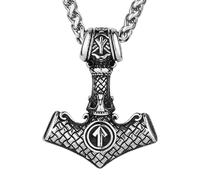 SXQCKJ Collane con Rune Norrene, Corona Vichinga E Martello di Thor, Ciondolo Amuleto Punk Hip Hop Nordico Mjolnir, Gioielli Vintage in Acciaio Inossidabile(Gold)
