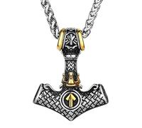 SXQCKJ Collane con Rune Norrene, Corona Vichinga E Martello di Thor, Ciondolo Amuleto Punk Hip Hop Nordico Mjolnir, Gioielli Vintage in Acciaio Inossidabile(Silver)