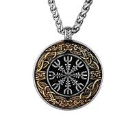 SXQCKJ Collane Vintage da Uomo con Nodo Celtico Vichingo Aegishjalmur, Ciondolo Amuleto in Acciaio Inossidabile con Mitologia Nordica(Gold)