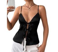 SXQCKJ Women's Satin Hollow Out Camisole, Sexy Sleeveless V Neck Tank Top(L)