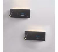 SXSaelciun Applique a LED per Interni, Comodino, Ricarica Wireless, con Porta USB/Tipo C. Raffinata Lampada da Parete con faretti girevoli a 350° per Soggiorno di Hotel (Nero Sinistro, 2 conf