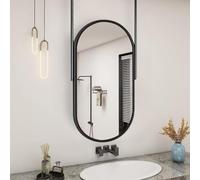 SXSaelciun con Braccio a soffitto, Specchio da toeletta sospeso, Specchio Decorativo da Parete con Cornice in Metallo Nero per casa o Hotel, cassettiere per Soggiorno | Vetro Galle