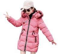 SXSHUN Bambina Giacca Slim da Principessa Piumino con Cappuccio di Pelliccia Ragazza Cappotto Caldo Imbottito in Cotone, Rosa, 3 Anni/L
