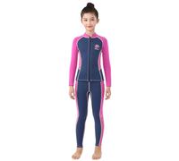 SXSHUN Muta in neoprene per bambini e bambine, 2,5 mm, in due pezzi, muta termica in neoprene, protezione UV, a maniche lunghe, con pantaloni, blu e rosa, 6/5-6 anni/115-128 cm/18-25 kg