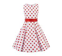 SXSHUN Vestito da bambina da Bal Polka vintage con pin-up Audrey Hepburn 50's Rockabilly Halter Vestito da bambina da cocktail senza maniche, Pois rosso/bianco, 6 Anni