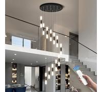 SXSKPP Lampada a Sospensione Moderna per Scale in Acrilico, dimmerabile con Telecomando, 18 luci, 11,8 colonne Regolabili e 118 Catene, Perfetta per Ville, ingressi e Foyer - Lampada Nera