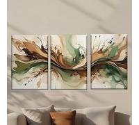 SXSKPP Quadri su Tela, Set da 3 Pezzi, Dipinto di Una Grande Onda Verde e Marrone, Stampe su Poster, Decorazione per Soggiorno, Ufficio, Bar (30x50cmx3/cornice Interna)