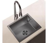 SXSLTSA Gray Small Kitchen Embedded Single Bowl Bar, Pull-out Faucet Undercounter Complete Accessories(38x25x21cm)