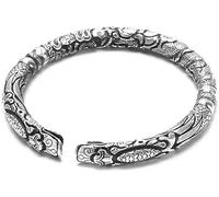 SXSWCH Bracciale per braccialetto in argento sterling regolabile, bracciale d'argento da donna Bracciale regolabile intagliatura a mano intagliata Vintage Dragon Moture Braccialetti cinesi Gift di