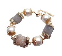 SXSWCH Braccialetti guscio di mare bianco naturale quarzo bianco druzy pietra avvolgente braccialetta 8 "" dono donne, bianco_8 pollici