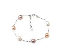 SXSWCH Braccialetti vere bracciale perle naturali per donne, collegamento a catena di perle d'acqua dolce Bracciale gioiello Bracciale 925 Archi argento regalo bracciale (colore: colore bianco)