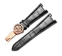 SXSWCH Cinta d'oro in pelle genuina per Patek Philippe 5711 5712G Waterproof Sweat-Sweature a prova di orologio con fibbia pieghevole concavo a prova di piegatura da 25 mm (colore: Black-Rose Gold-B,