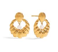 SXSWCH Eleganti orecchini di perle in acciaio inossidabile per donne | Orecchini trendy geometrici geometrici in oro | Gioielli retrò delicati unici con oro opaco e martellato