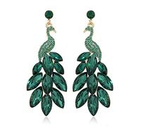 SXSWCH Orecchini pendenti con pavone vintage da donna in oro placcato in oro 14 carati verde peeather paym a goccia borchie pendenti boho esagerato regali di compleanno gioielli, One Size, A