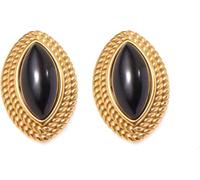 SXSWCH Orecchini per borchie in marchesa in oro 18K per donne - Orecchini ipoallergenici di traghi in ossidiano, oliva, rosso e bianco | Gioielli in stile vintage francese, delicati borchie ovali per