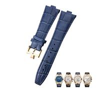 SXSWCH Per vacheron Costantin Overseas Black Blue Brown Bamboo Grain Watchs da 25 mm in pelle vera convessa cinghia di orologio convex (colore: chiusura dorata da 10 mm)