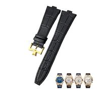 SXSWCH Per vacheron Costantin Overseas Black Blue Brown Bamboo Grain Watchs da 25 mm in pelle vera convessa cinghia di orologio convex (colore: chiusura dorata da 10 mm)