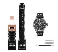 SXSWCH Sostituzione della fascia da guardia da 21 mm 22 mm in pelle di vitello per orologi IWC Portofino Mark18 Braccialetti con fibbia pieghevole (colore: nero nero, dimensione: 21mm)