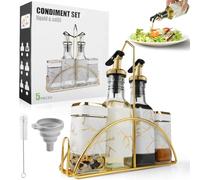 SXTIHD 2 bottiglie da 200 ml per olio e aceto*2 e 2 contenitori per spezie da 120 ml*, 5 in 1, dispenser per pepe con imbuto e spazzola rigida (pellicola di plastica)