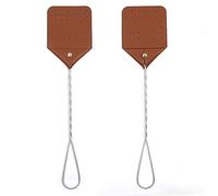 SXTYYH 2 Pezzi Paletta Mosche Manuale for Interni, Scacciamosche con Manico in Filo d'Acciaio da 17", Robusta Testa in Rete di Cuoio for Uccidere Rapidamente E Zanzare(Brown)