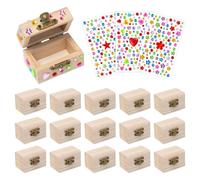 Sxutop 16 Pezzi Scatola di Legno Piccola Grezzo Scatole Legno con Coperchio Portaoggetti Scrigno con Adesivi Mini Scrigno cel Tesoro per Bambini, Artigianato, Feste di Compleanno, 6 * 3.5 * 3.5cm