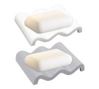 Sxutop 2 Pezzi Portasapone in Silicone Porta Saponetta per Bagno Autodrenante Porta Saponetta Portatile Portasapone a Forma di Onda per Bagno Doccia Cucina Viaggi (Grigio e Bianco)
