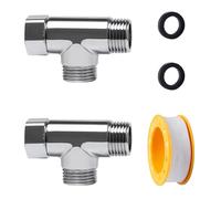 Sxutop 2 Pezzi Valvola Deviatrice 3 Vie 1/2" Adattatore a Forma di T Valvola Connettore 3 Vie valvola Deviatore a T per WC Sistema Doccia, con Rondelle e Nastro Sigillante